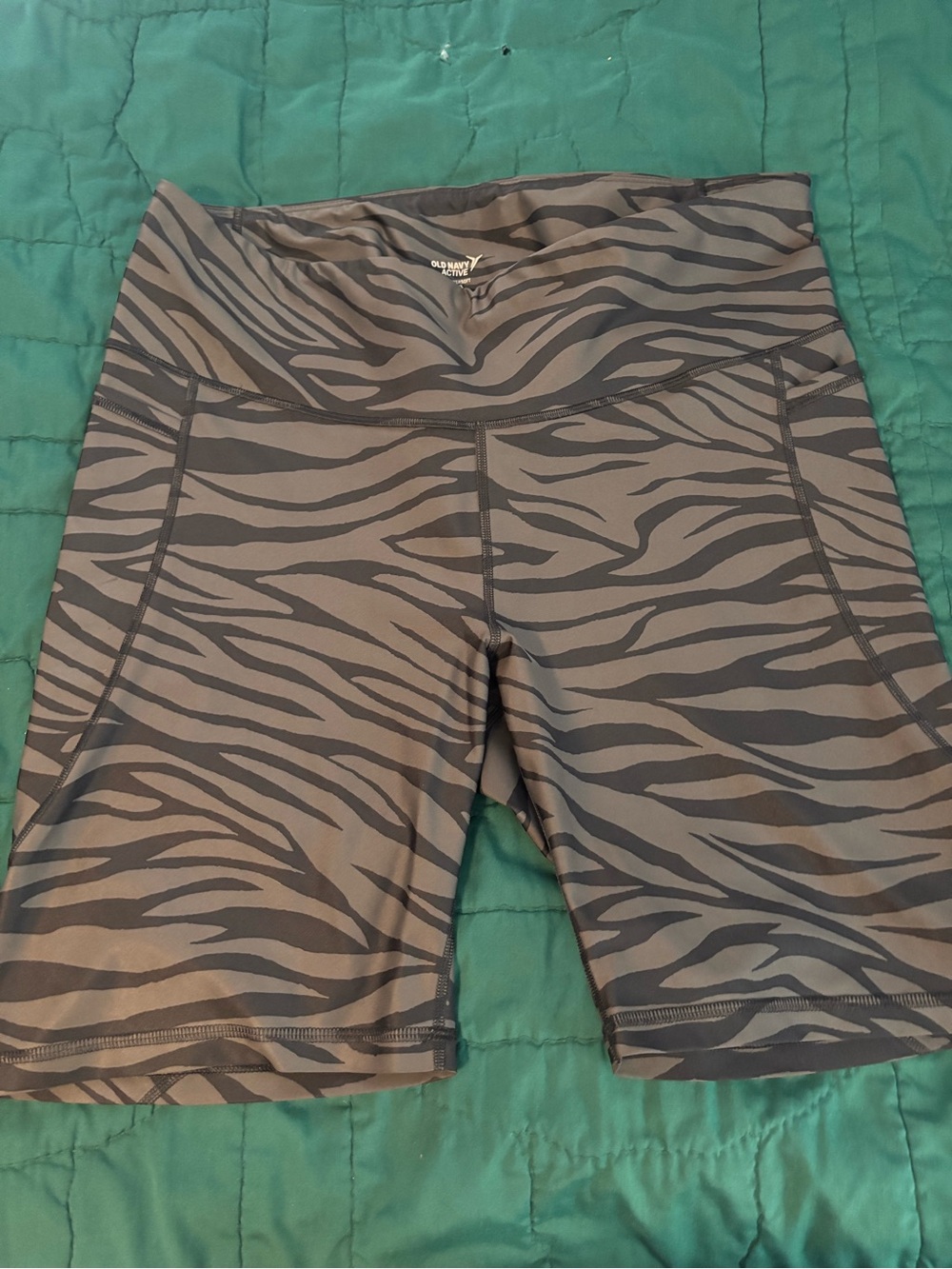Old Navy Black and Gray Zebra-Print High-Rise Bike Shorts